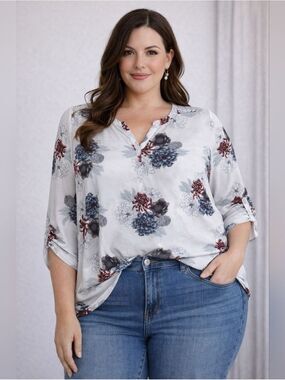 Floral Blouse 2X Workwear Chic Soft Feminine Office Top